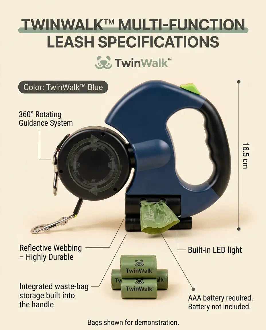 TwinWalk™ 360 Dual Retractable Dog Leash with LED Light