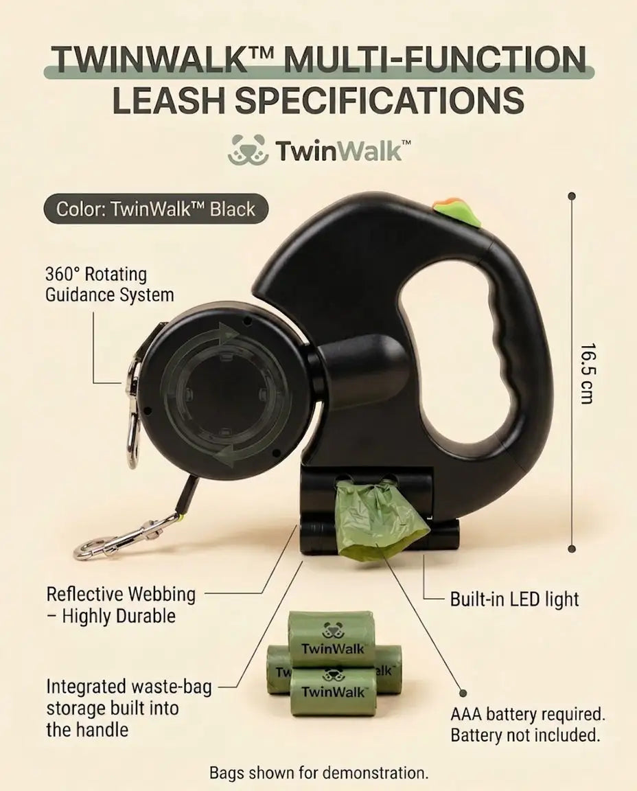 TwinWalk™ 360 Dual Retractable Dog Leash with LED Light
