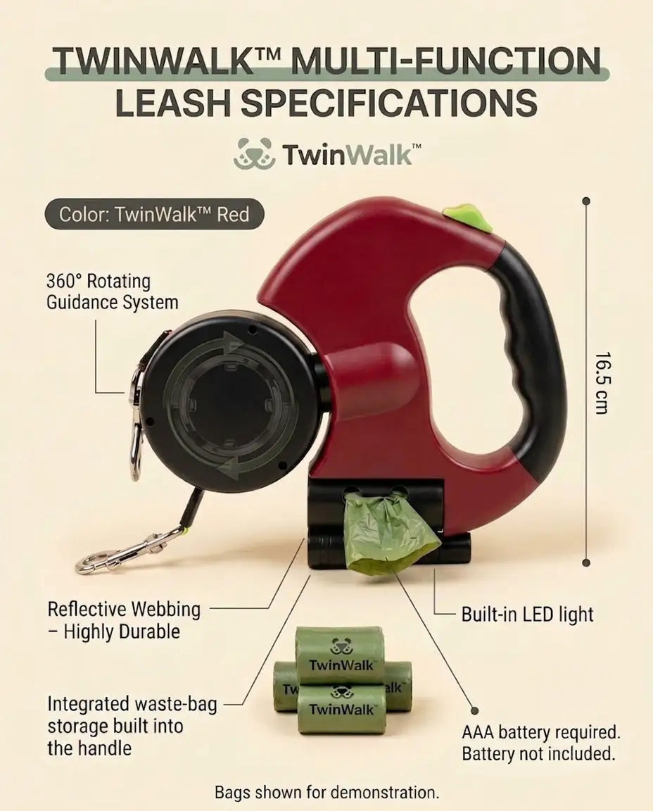 TwinWalk™ 360 Dual Retractable Dog Leash with LED Light